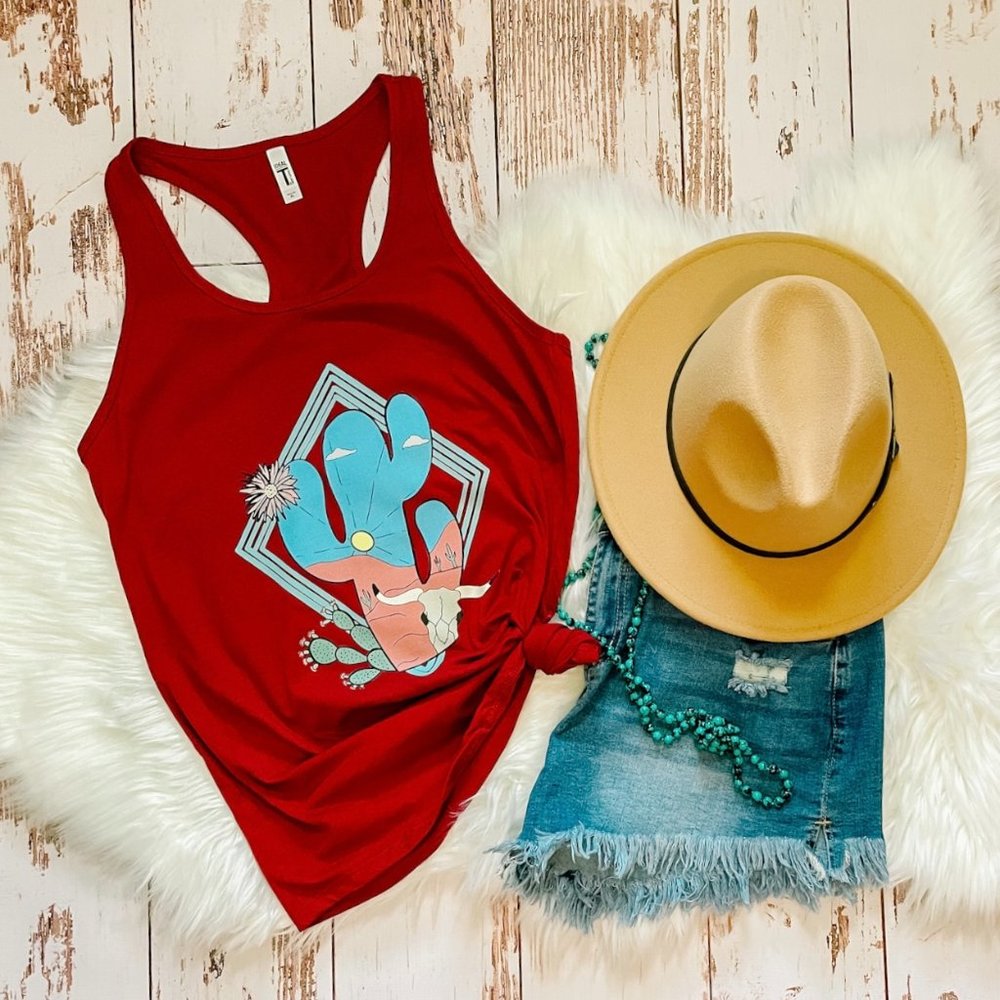 ladies western tank - Desert Diamond Cactus